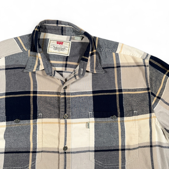 Vintage Levis Shirt Adult EXTRA LARGE Brown Plaid Flannel Workwear Grunge 90s - Picture 2 of 10